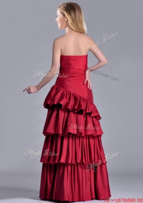 Modest Taffeta A Line Wine Red Prom Dress with Ruffled Layers