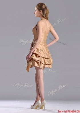 Most Popular Halter Top Champagne Prom Dress with Bubbles and Bowknot