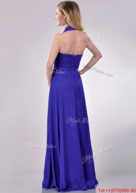 New Style Halter Top Zipper Up Long Prom Dress in Blue