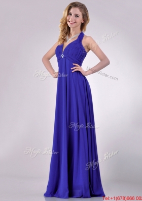 New Style Halter Top Zipper Up Long Prom Dress in Blue