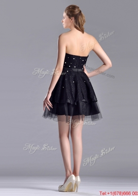 New Style Tulle Black Short Prom Dress with Beading and Belt