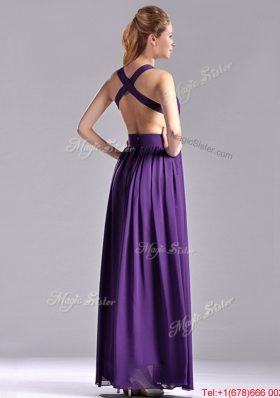 Sexy Purple Criss Cross Prom Dress with Ruched Decorated Bust