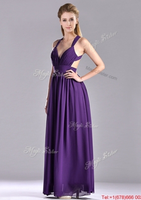 Sexy Purple Criss Cross Prom Dress with Ruched Decorated Bust