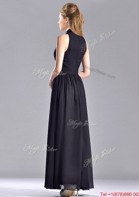 Simple Empire Ankle Length Chiffon Black  Mother of Bride Dress with High Neck