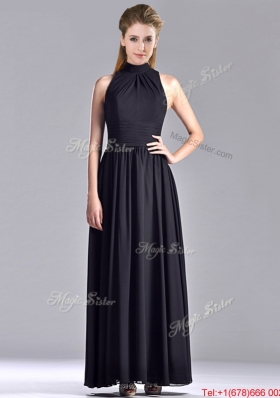 Simple Empire Ankle Length Chiffon Black  Mother of Bride Dress with High Neck