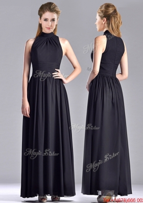 Simple Empire Ankle Length Chiffon Black  Mother of Bride Dress with High Neck