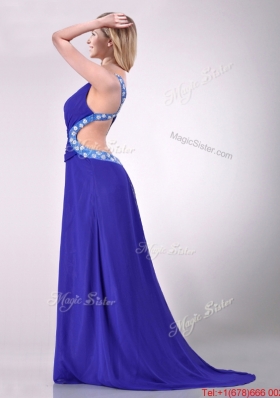 Beautiful Brush Train One Shoulder Prom Dress with Criss Cross