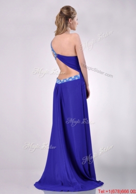 Beautiful Brush Train One Shoulder Prom Dress with Criss Cross