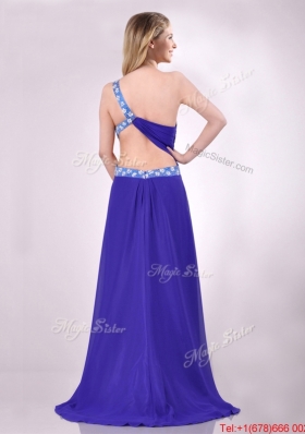 Beautiful Brush Train One Shoulder Prom Dress with Criss Cross