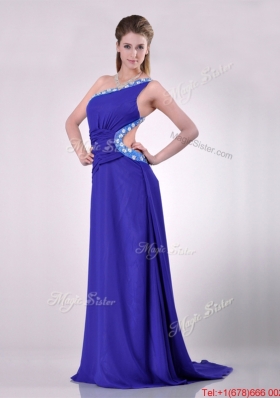 Beautiful Brush Train One Shoulder Prom Dress with Criss Cross