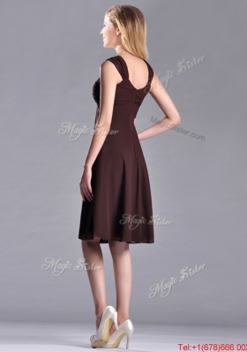 Best Selling Empire Ruched Brown Prom Dress with Wide Straps