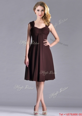 Best Selling Empire Ruched Brown Prom Dress with Wide Straps