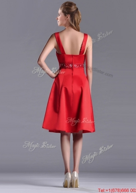 Best Selling Square Beaded Decorated Waist Christmas Party Dress in Knee Length