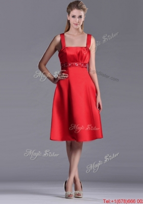 Best Selling Square Beaded Decorated Waist Christmas Party Dress in Knee Length