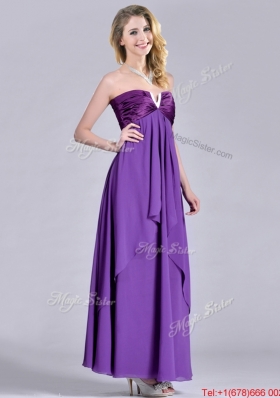 Cheap Beaded Decorated V Neck Chiffon Christmas Party Dress in Eggplant Purple