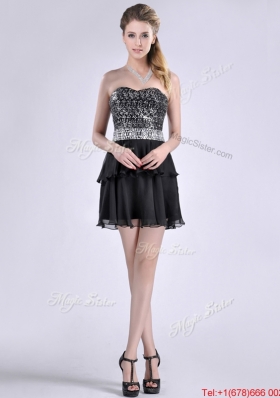 Cheap Sweetheart Black Short Christmas Party Dress in Sequins and Chiffon