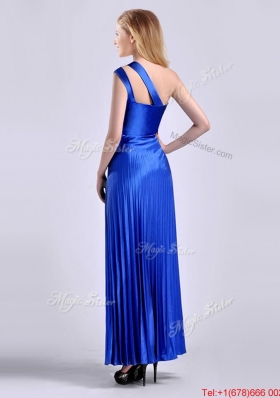 Discount Royal Blue Ankle Length Christmas Party Dress with Beading and Pleats