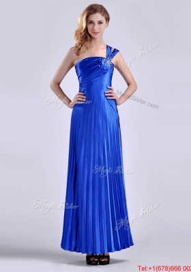 Discount Royal Blue Ankle Length Christmas Party Dress with Beading and Pleats