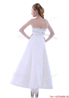 Elegant Ankle Length White Christmas Party Dress with Embroidery and Beading