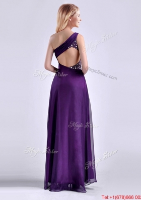 Elegant One Shoulder Criss Cross Purple Christmas Party Dress with Beading