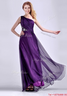 Elegant One Shoulder Criss Cross Purple Christmas Party Dress with Beading