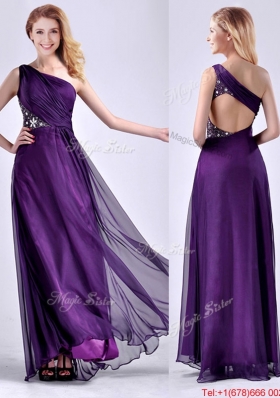Elegant One Shoulder Criss Cross Purple Christmas Party Dress with Beading