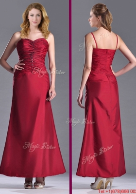 Exclusive Spaghetti Straps Wine Red Mother of Bride Dress with Beading and Ruching
