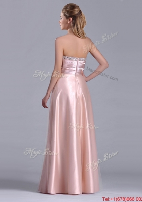 Fashionable Strapless Peach Long Prom Dress with Beaded Bodice