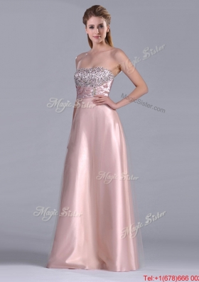 Fashionable Strapless Peach Long Prom Dress with Beaded Bodice