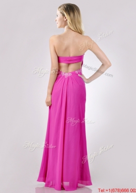 Fashionable Sweetheart Backless Beaded and Ruched Christmas Party Dress in Hot Pink