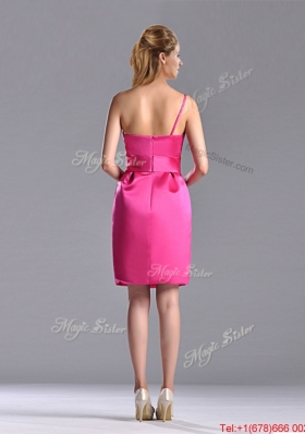 Latest Column One Shoulder Hot Pink Christmas Party Dress with Zipper Up