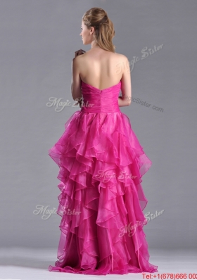 Lovely Brush Train Fuchsia Prom Dress with Appliques and Ruffles