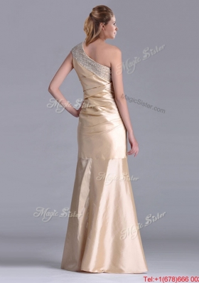 Lovely Column Beaded Decorated One Shoulder Prom Dress in Champagne