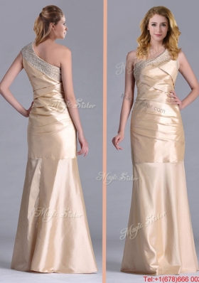 Lovely Column Beaded Decorated One Shoulder Prom Dress in Champagne