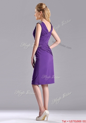 Lovely Column V Neck Knee-length Short Prom Dress in Purple