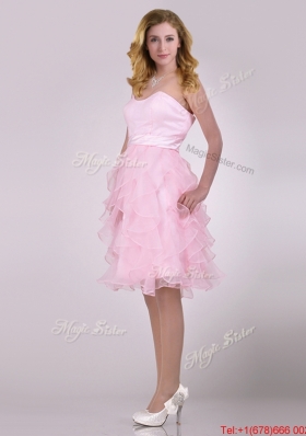 Lovely Empire Baby Pink Knee Length Prom Dress with Ruffles