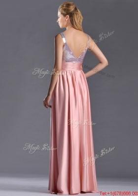 Lovely Empire Straps Zipper Up Peach Christmas Party Dress with Sequins