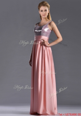 Lovely Empire Straps Zipper Up Peach Christmas Party Dress with Sequins