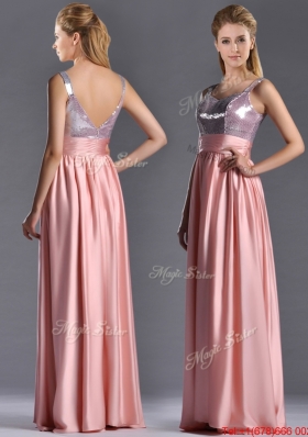 Lovely Empire Straps Zipper Up Peach Christmas Party Dress with Sequins