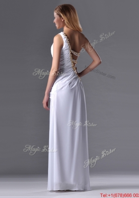 Lovely lCut Out Waist One Shoulder White Prom Dress with Beading