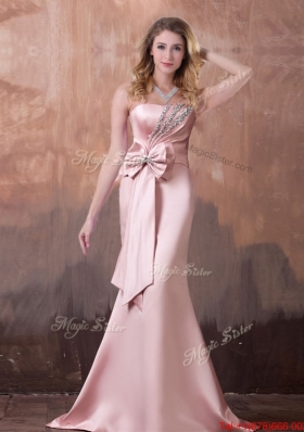 Lovely Mermaid Brush Train Prom Dress with Beading and Bowknot