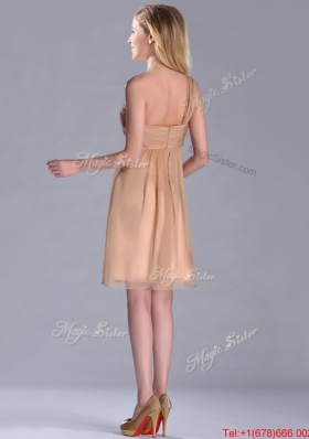 Lovely  One Shoulder Chiffon Short Prom Dress in Champagne