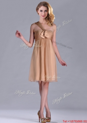 Lovely  One Shoulder Chiffon Short Prom Dress in Champagne