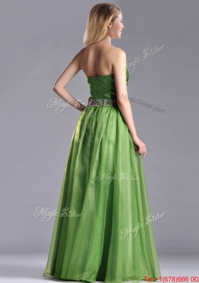 Lovely Strapless Beaded Decorated Waist Prom Dress with Side Zipper