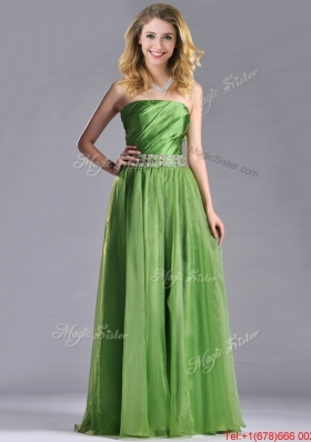 Lovely Strapless Beaded Decorated Waist Prom Dress with Side Zipper