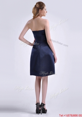 Lovely Strapless Zipper Up Ruched Prom Dress in Navy Blue