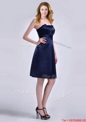 Lovely Strapless Zipper Up Ruched Prom Dress in Navy Blue