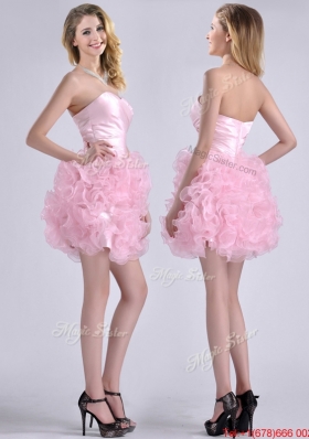 Lovely Sweetheart Rolling Flowers Short Prom Dress in Baby Pink