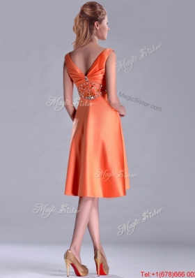 Lovely V Neck Beaded Short Prom Dress in Orange Red