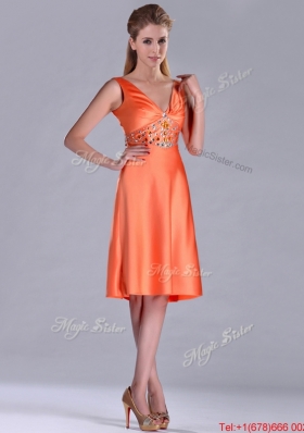 Lovely V Neck Beaded Short Prom Dress in Orange Red